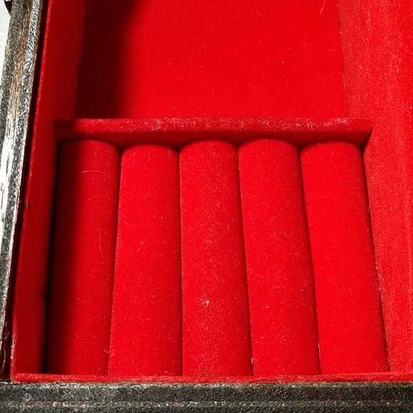 Vintage Wood Jewelry Box with Red Inside - Picture 6 of 11